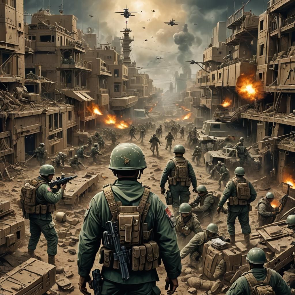 Narrative War Book Cover: Detailed Matte Painting