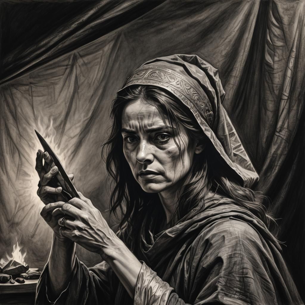 Judith Beheading Holofernes: Dramatic Charcoal Drawing