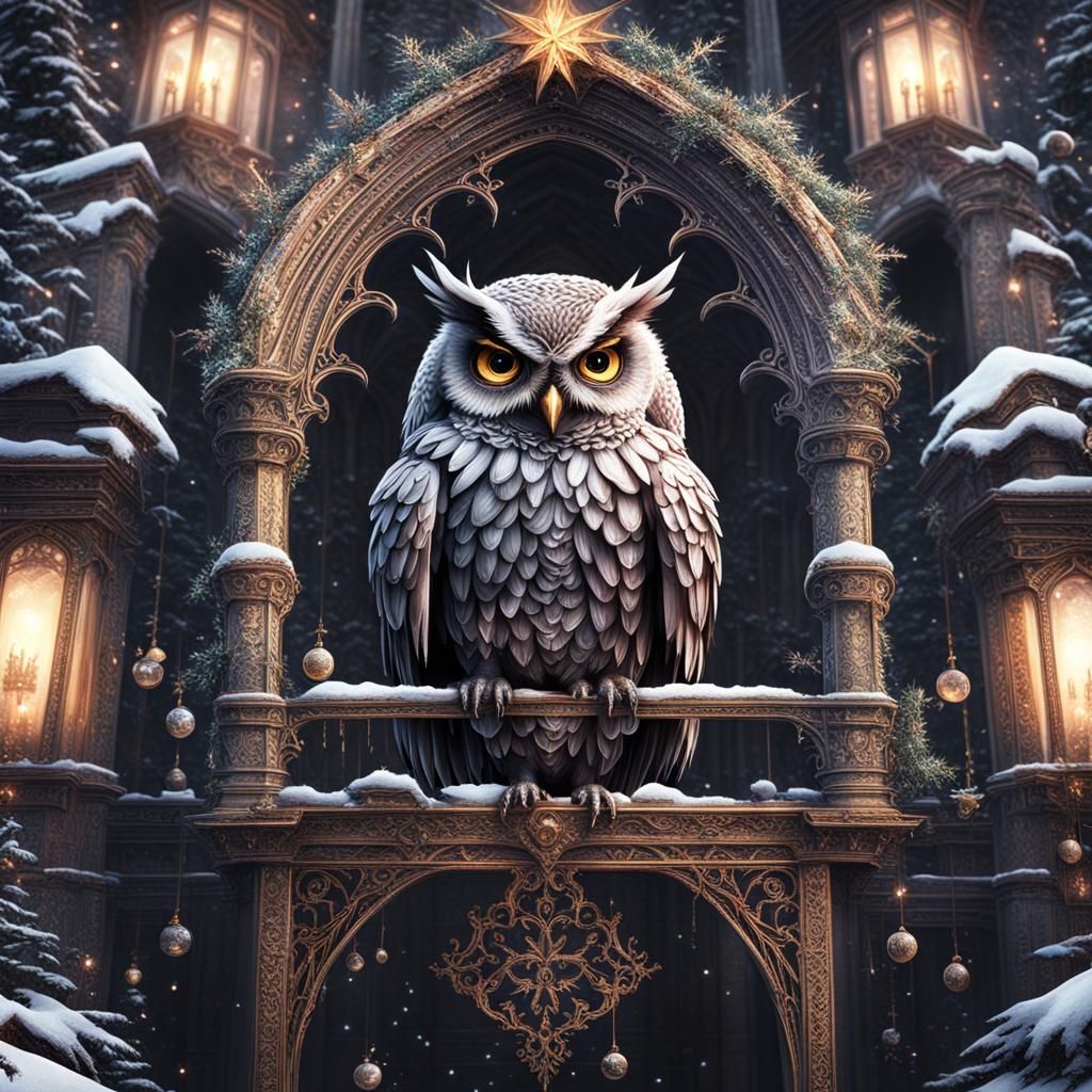 Gothic Christmas Owl Digital Matte Painting