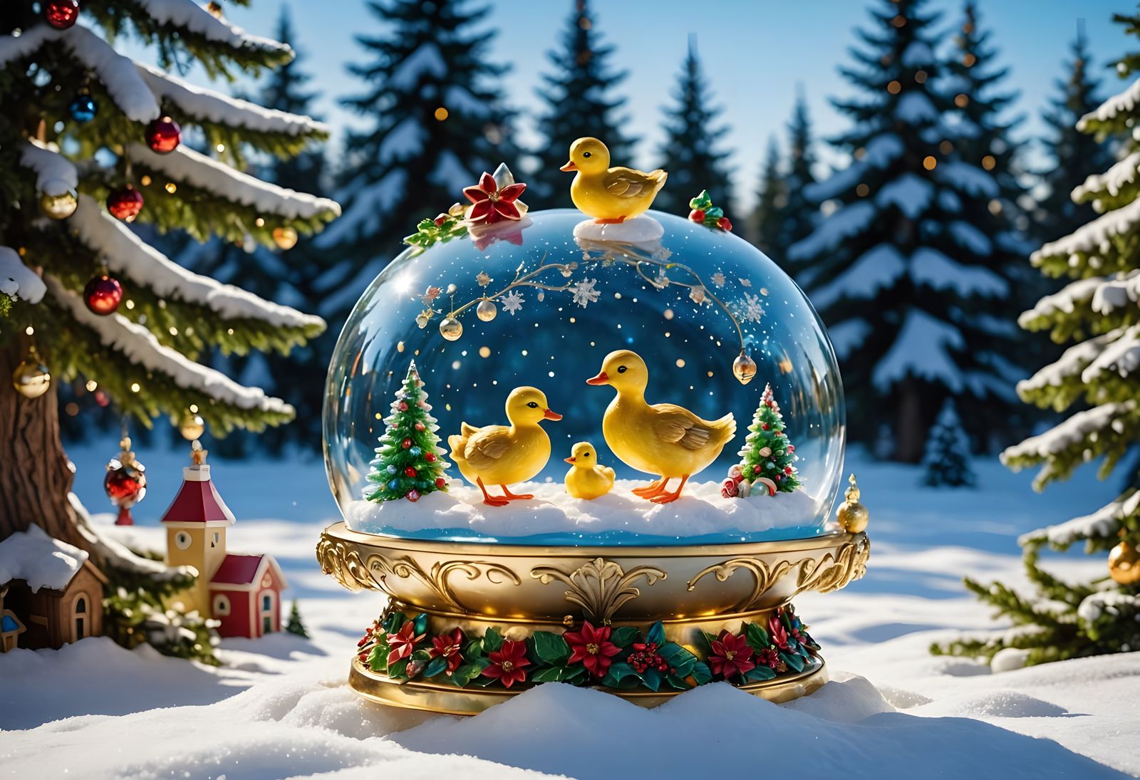 Vibrant Christmas Fantasy Scene in Iridescent Glass