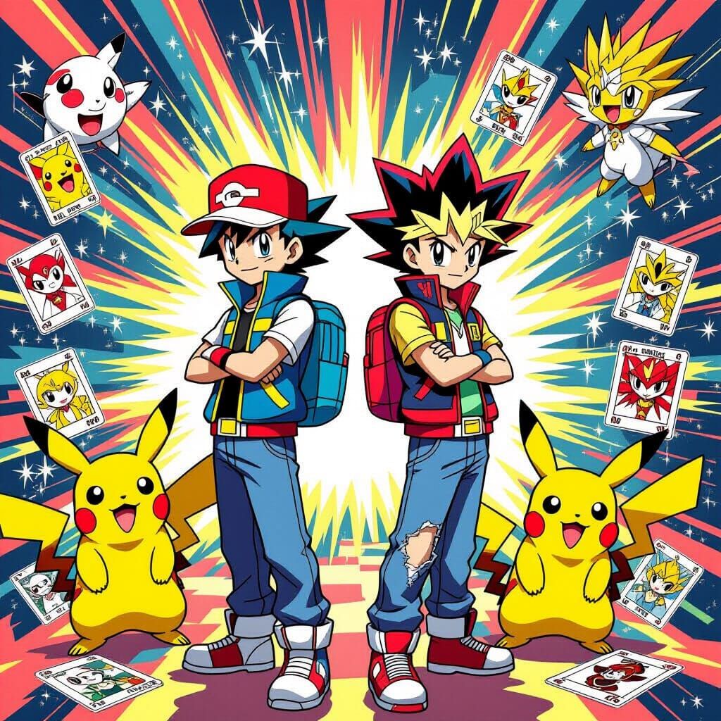Ash and Yugi: Vibrant Anime Fusion Art