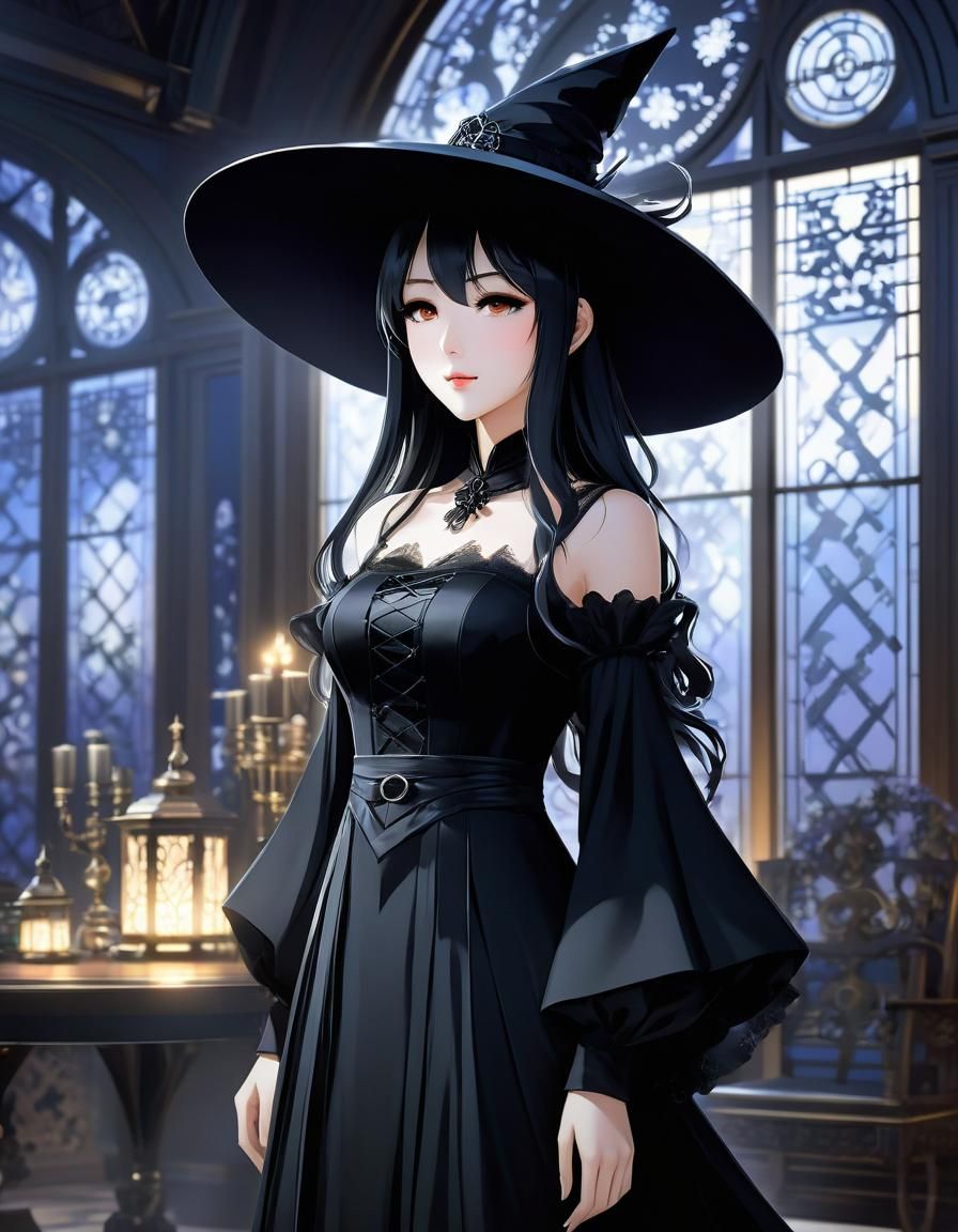 Teenage Witch in Gothic Dress, Anime Style