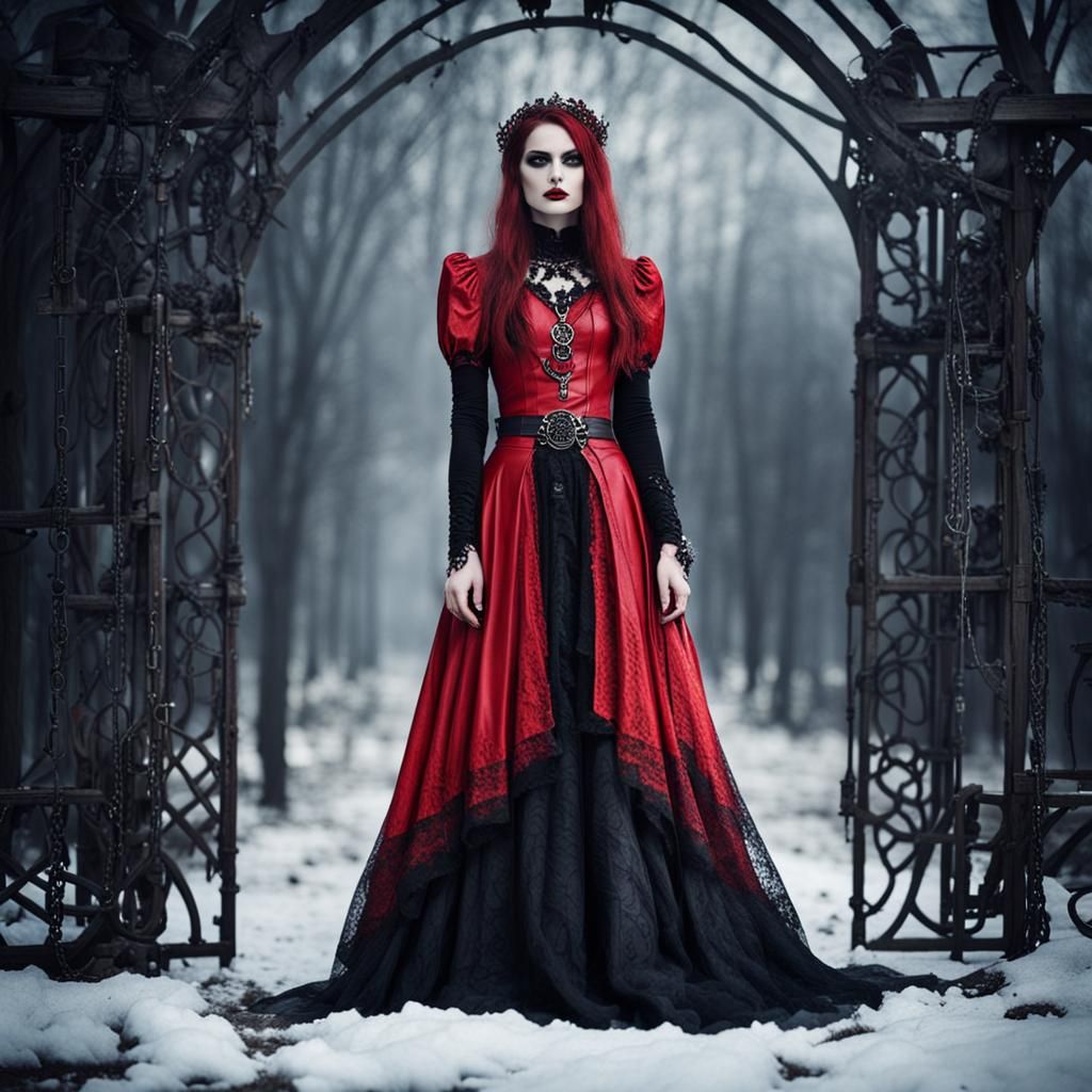 Gothic Celtic Maiden in Red Leather Dress