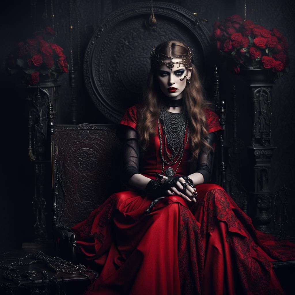 Gothic Celtic Woman in Red Leather Dress