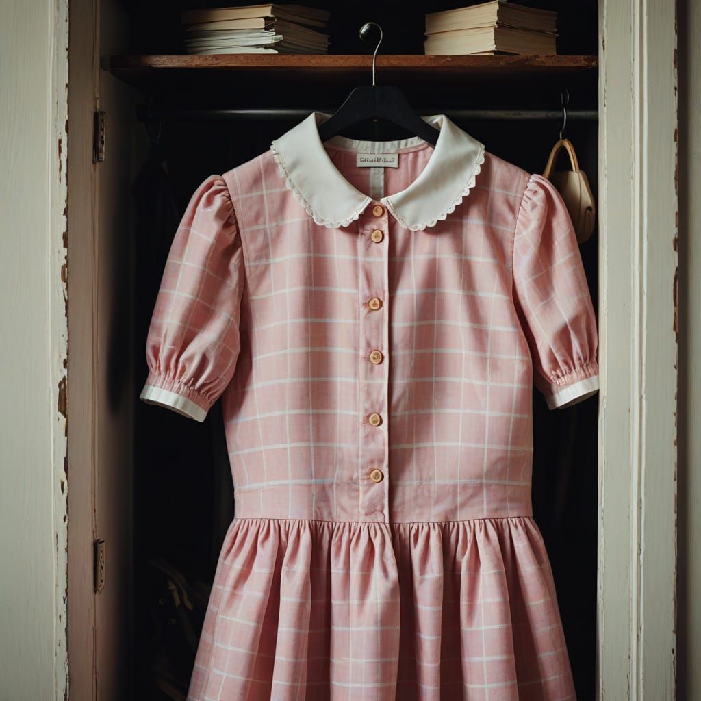 Plaid Peter Pan Collar Dress Hanging in Moody Bedroom