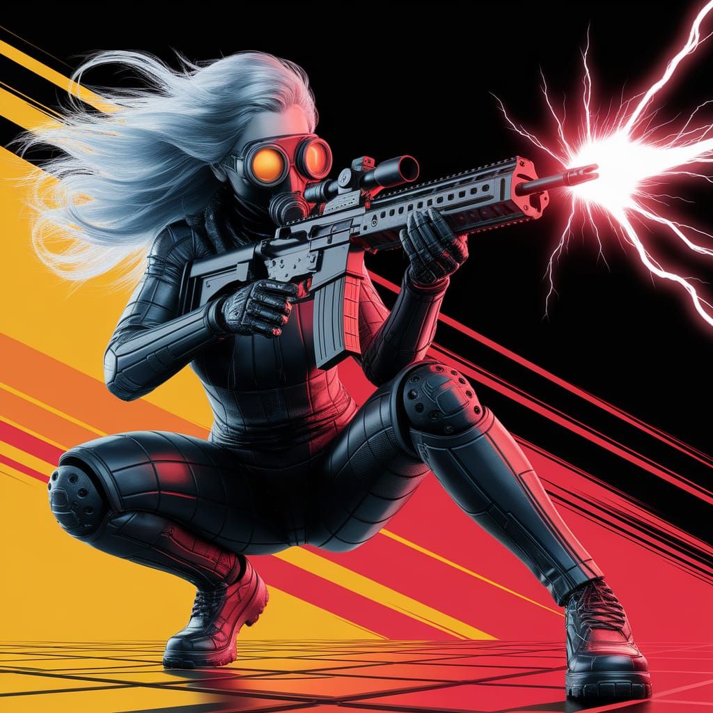 Cybernetic Warrior in a Futuristic Battle Scene