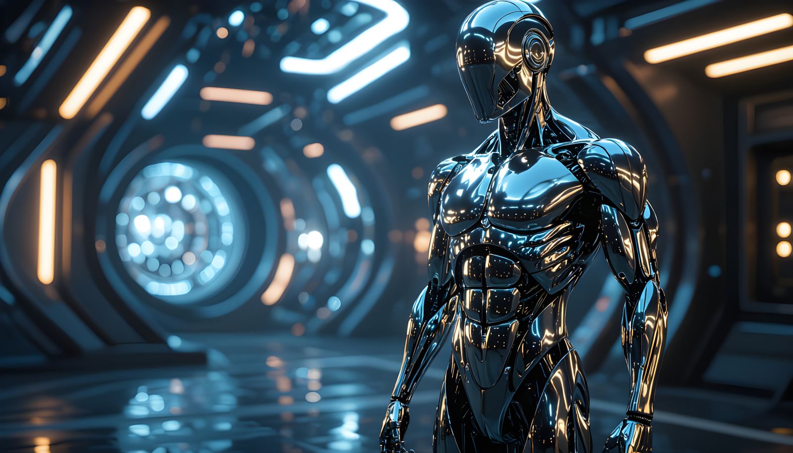 Liquid Metal Humanoid in Sci-Fi Environment