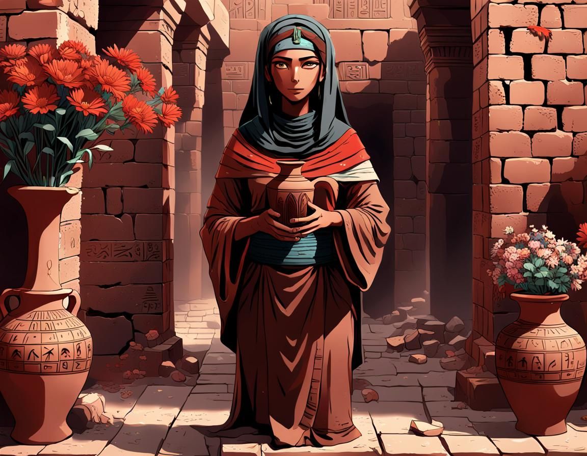 Egyptian Servant Girl with Urn in Hyperrealism