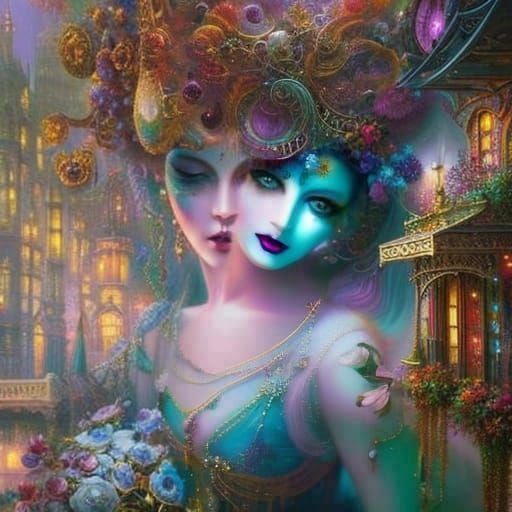 Fairygrunge Mystical Scene in London, Art Deco Style