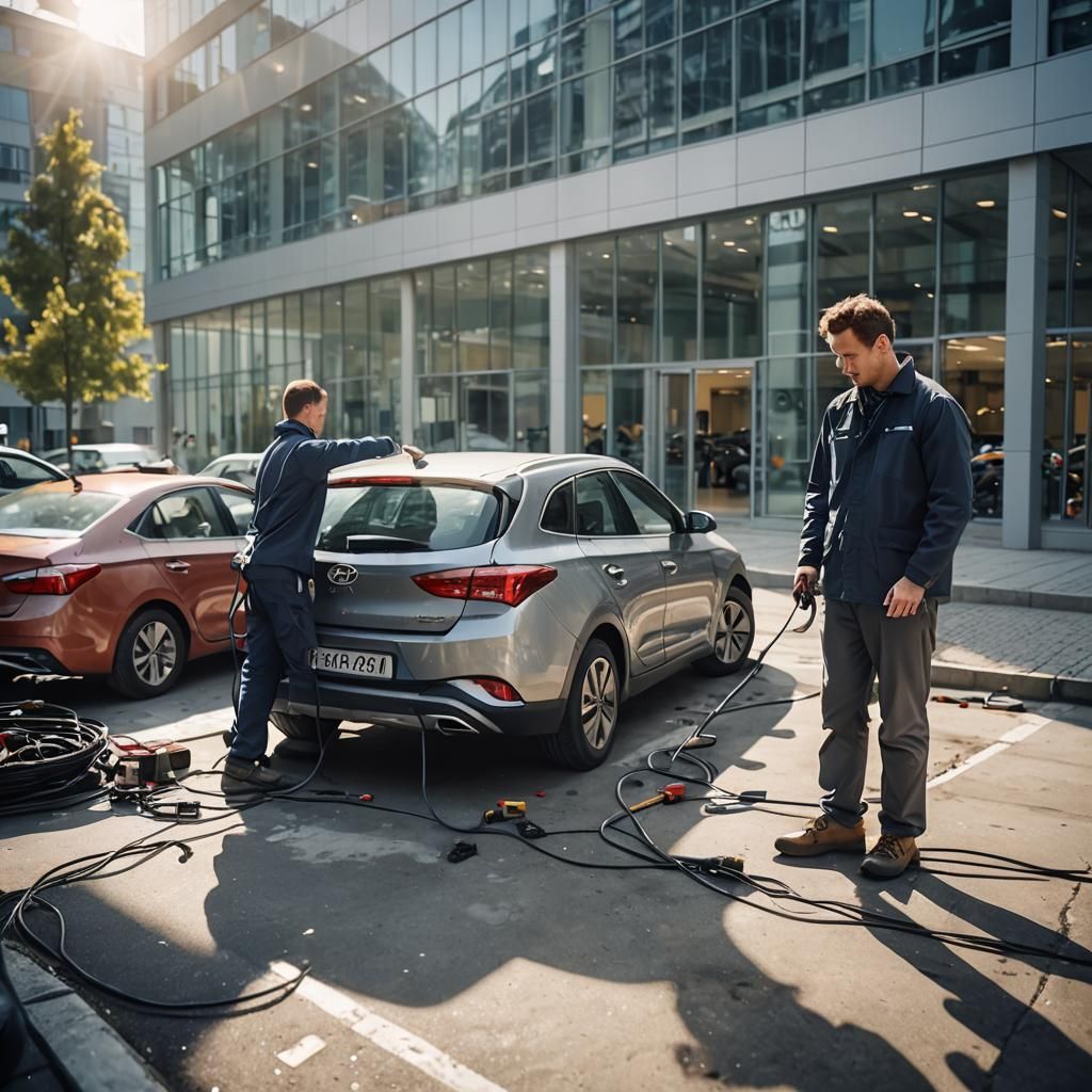Car Mechanic Accident in Brightly Lit Modern Garage