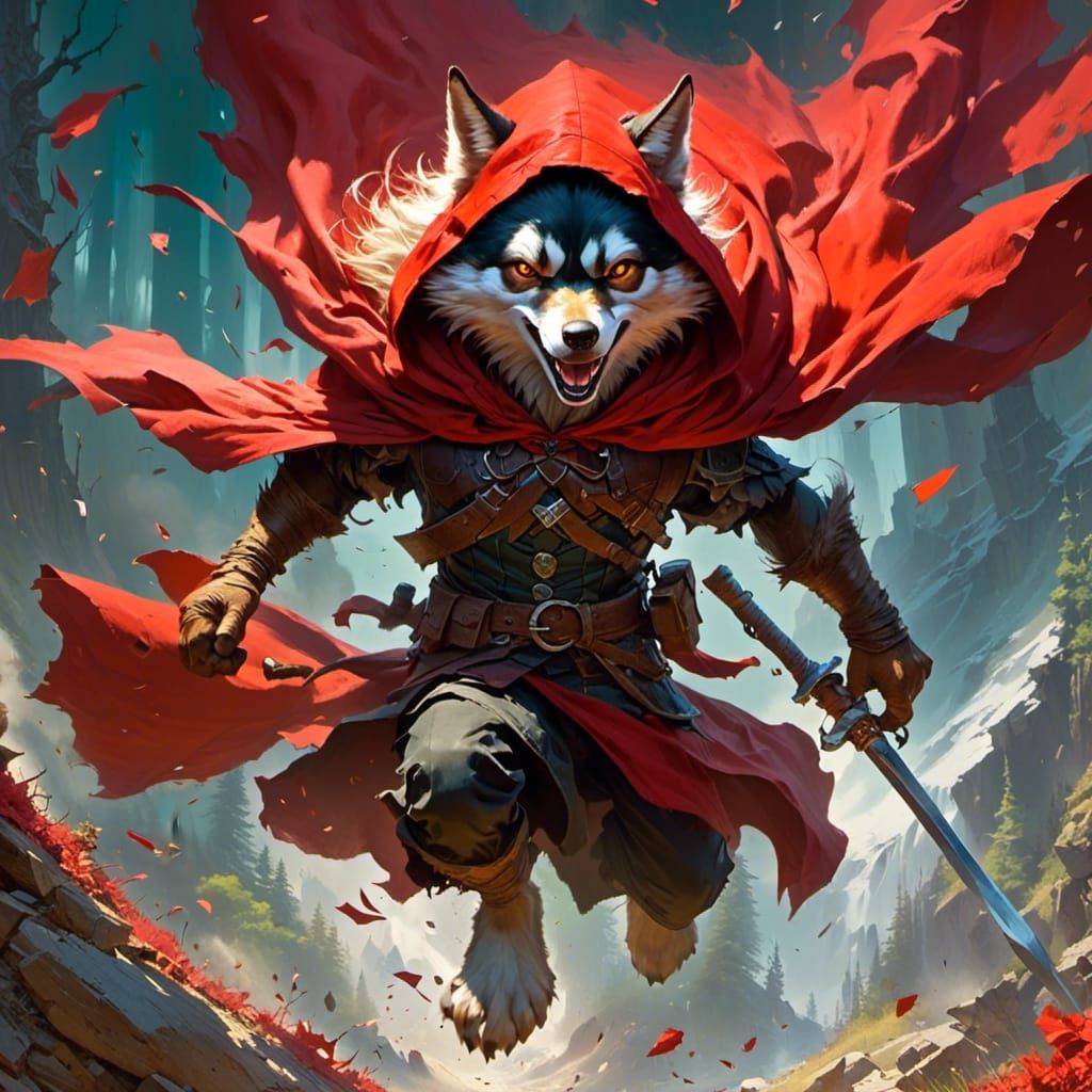 Little Red Riding Hood in Hyperrealistic Splash Art