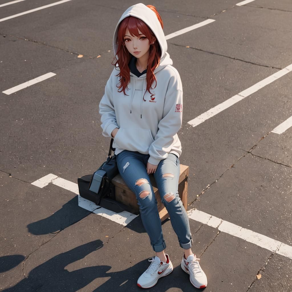 Anime Girl with Red Hair in 3D Rendering