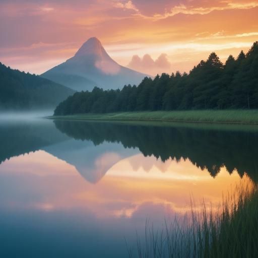 Serene Sunset Over Lake: Digital Matte Painting