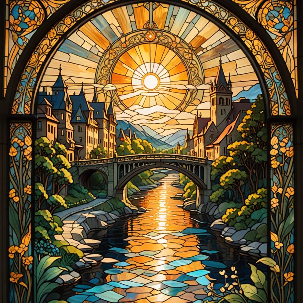 Art Nouveau Bridge in Sunset Glow