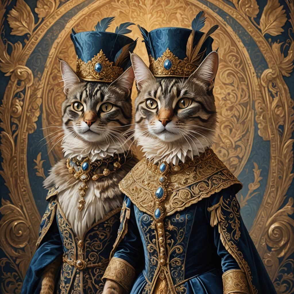 Cats in 14th Century Dress, Art Nouveau Style