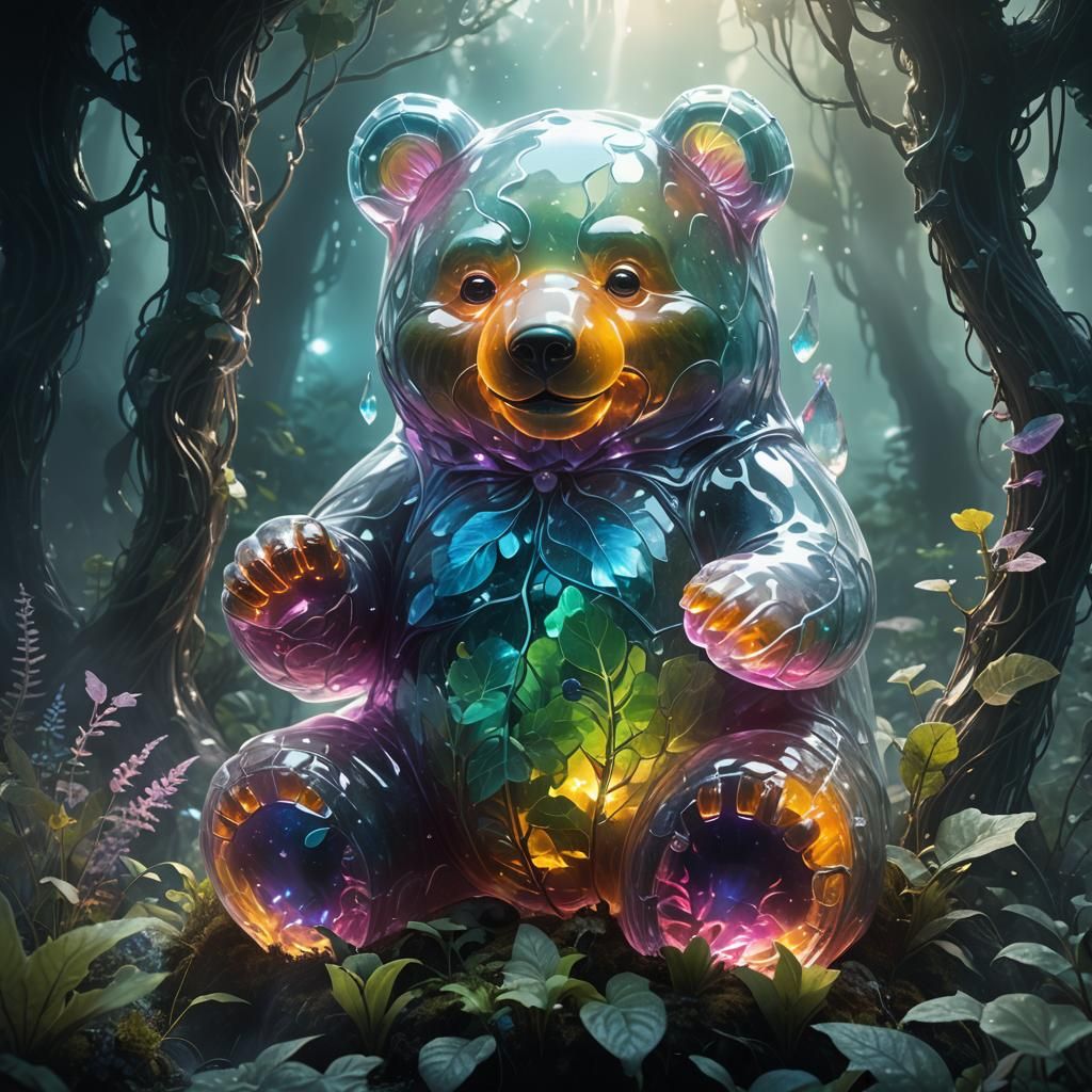Giant Gummi Bear in Crystalline Grotto: Digital Art