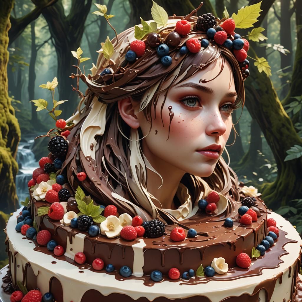 Woman Inside Cake Slice in Hyperdetailed 3D