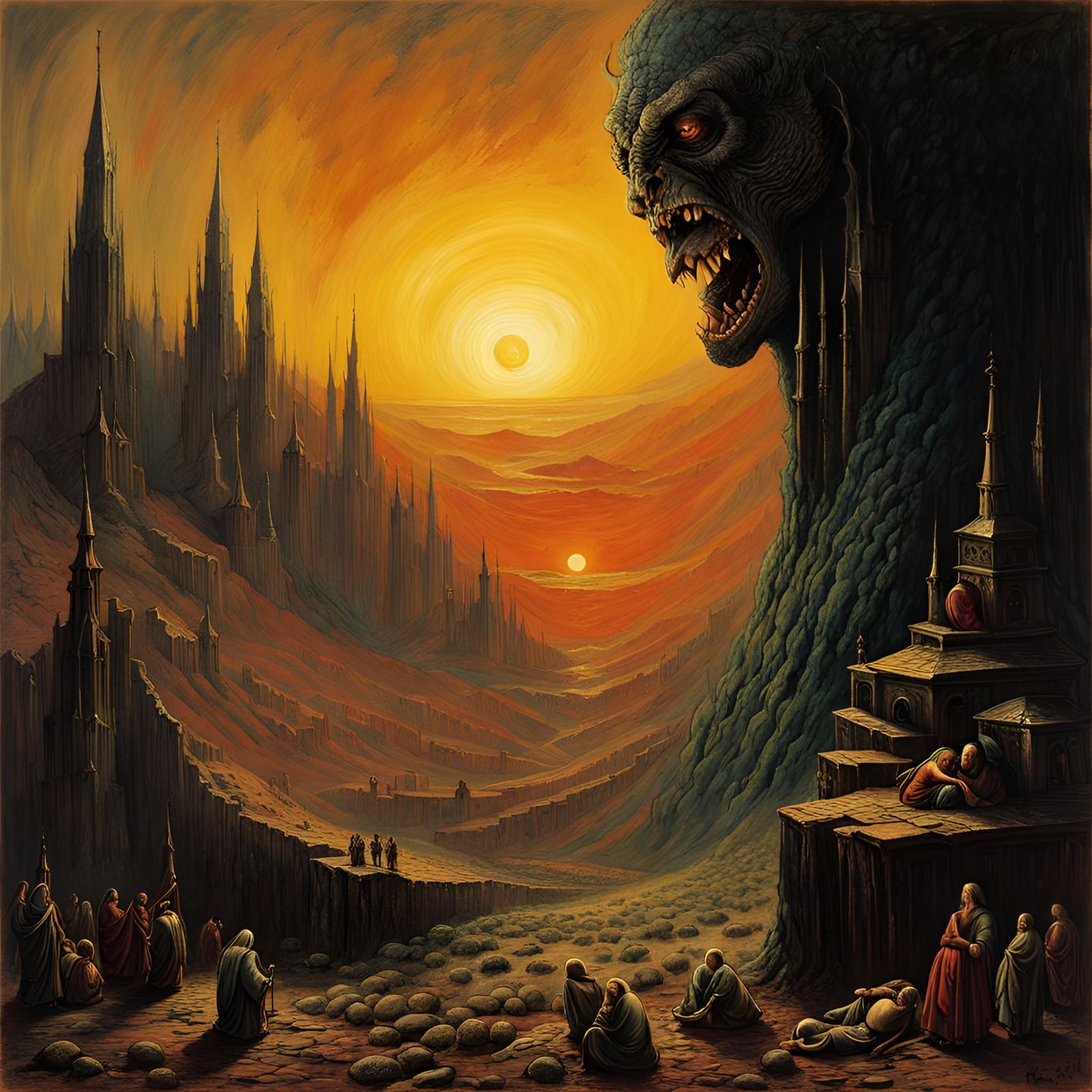 Biomechanical Goddess in Kinetic Pointillism Style