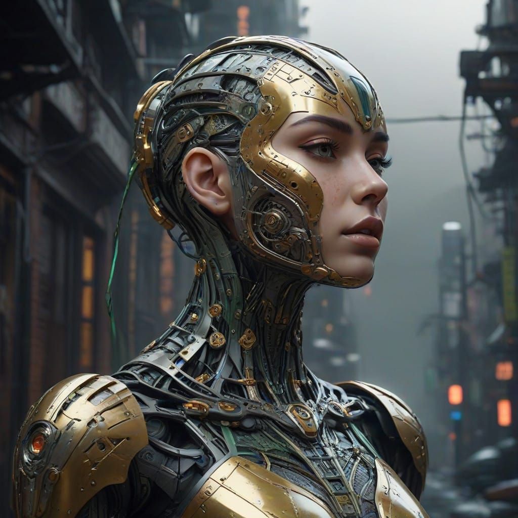 Cyborg Girl Emerges in Ghibli-Inspired Urban Nightmare