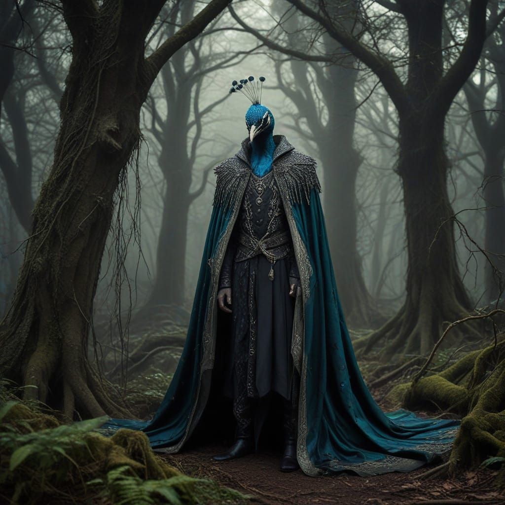 Ethereal Peacock Elf in Mystical Forest