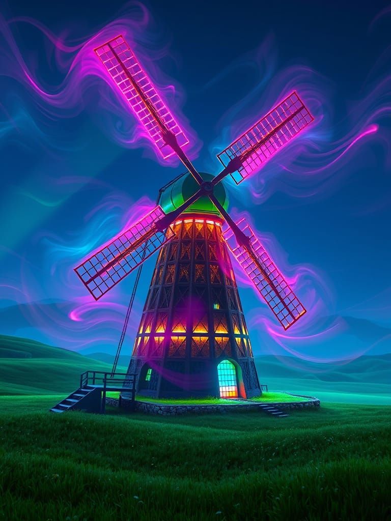 Ethereal Windmill in a Dreamlike Landscape