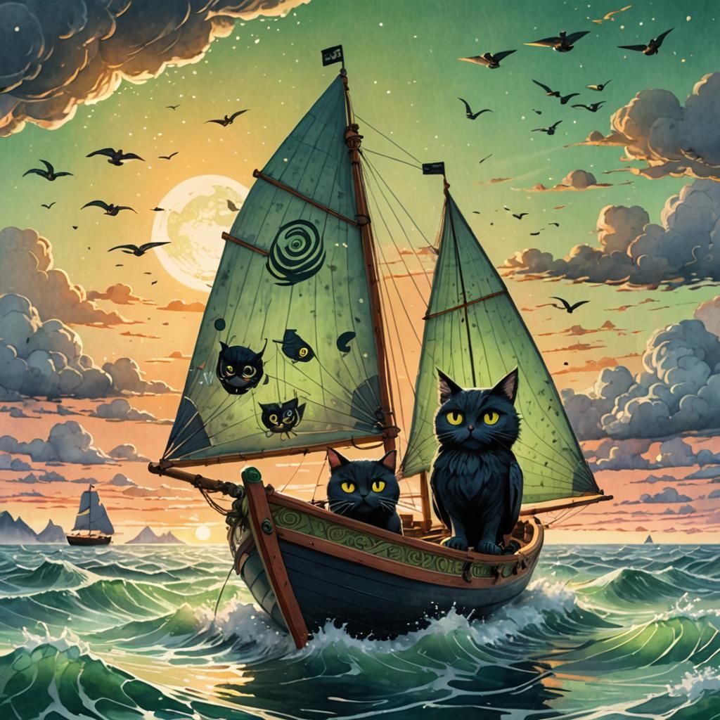 Owl and Cat's Anime Adventure on the Sea