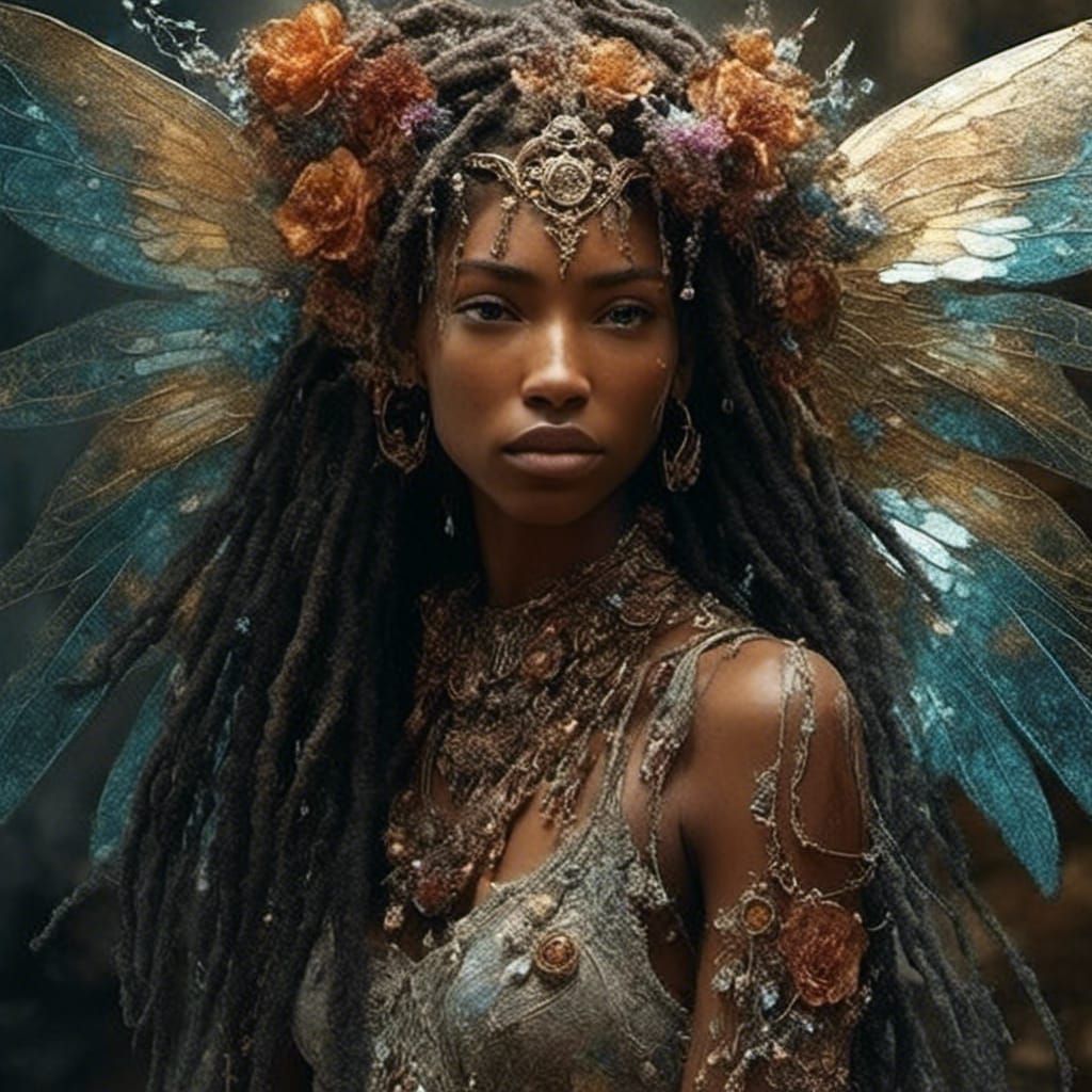 Ethereal Fairy with Iridescent Wings in Ink Flow Style