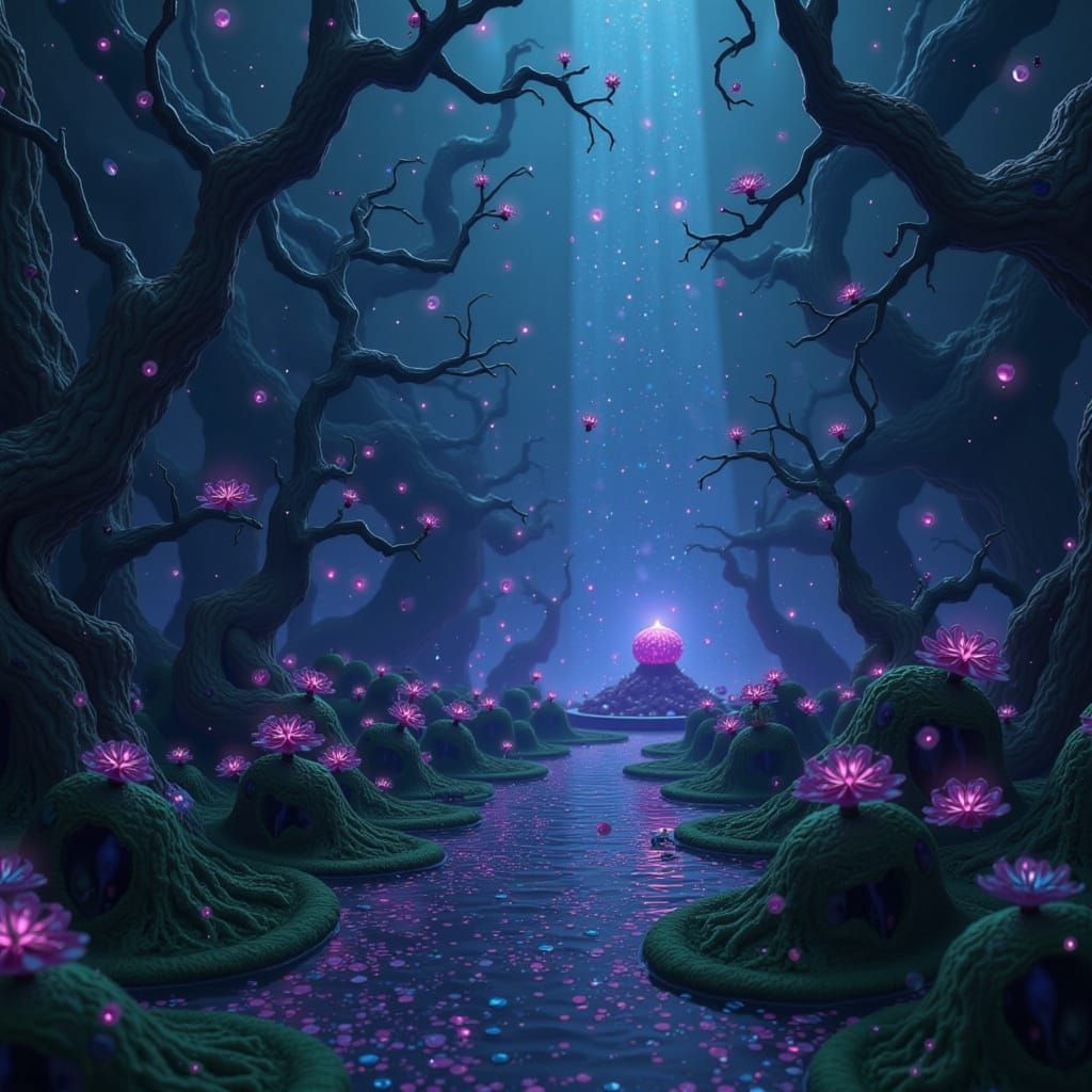 Bioluminescent Fae Landscape in Dreamy Style