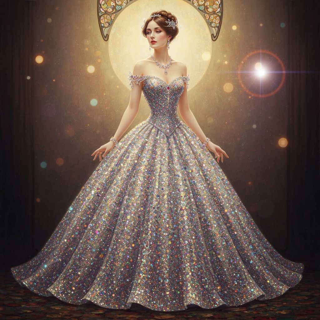 Elegant Lady in Shimmering Glass Ball Gown
