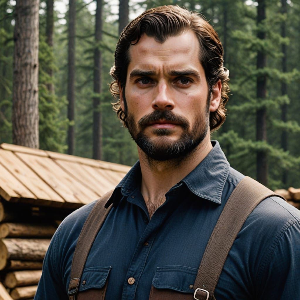 Henry Cavill in a Lumberjack Outfit with a Full Mustache