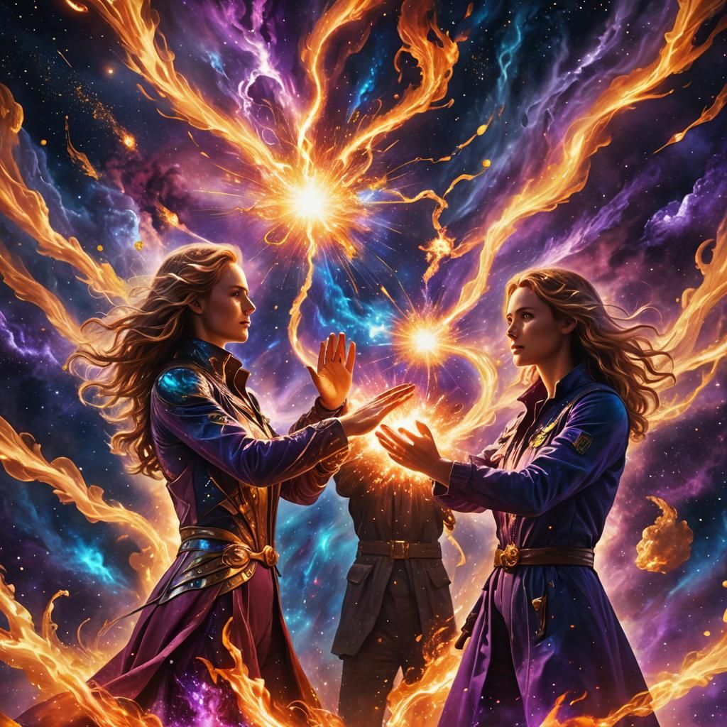 Cosmic Explosion: Klaus and Eva in a Digital Art Masterpiece