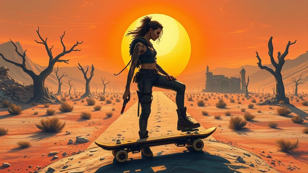 Cyberpunk Warrior in Post-Apocalyptic Wasteland