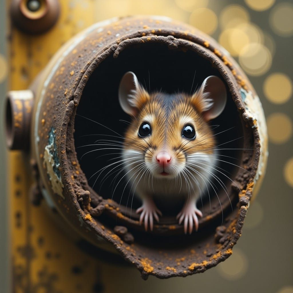Mouse in Hose: Hyperrealistic Graphite Art