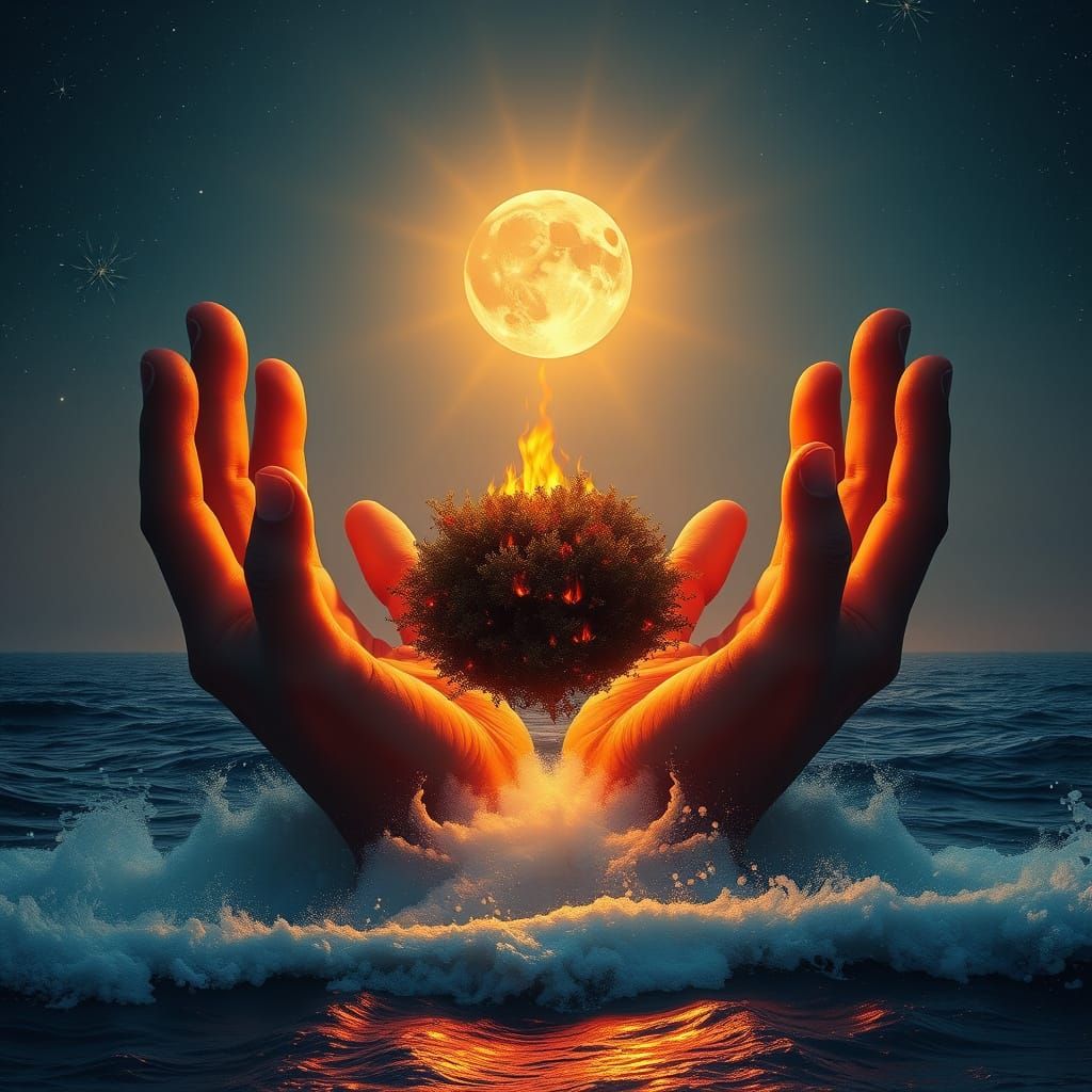 Colossal Hands Unite Heaven and Earth in Ethereal Beauty