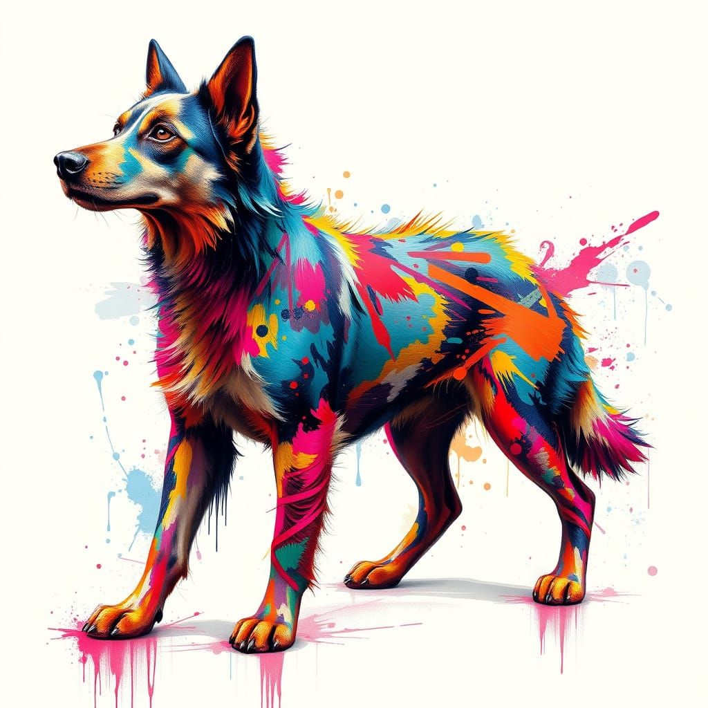 Vibrant Street Art Dog in High Contrast Graffiti Style