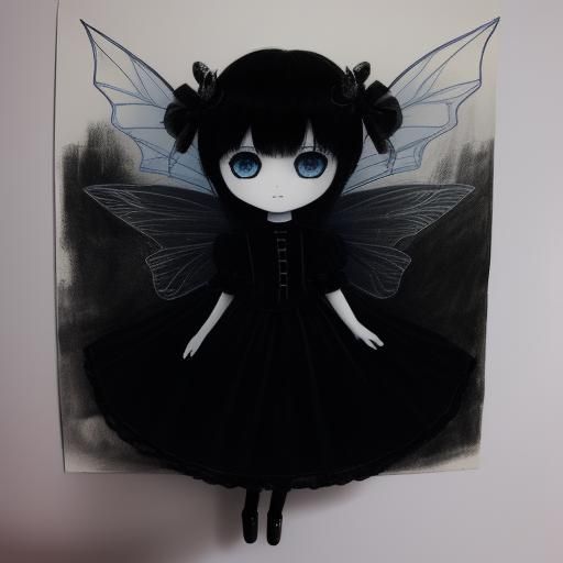 Surreal Chibi Goth Woman in Crayon Style