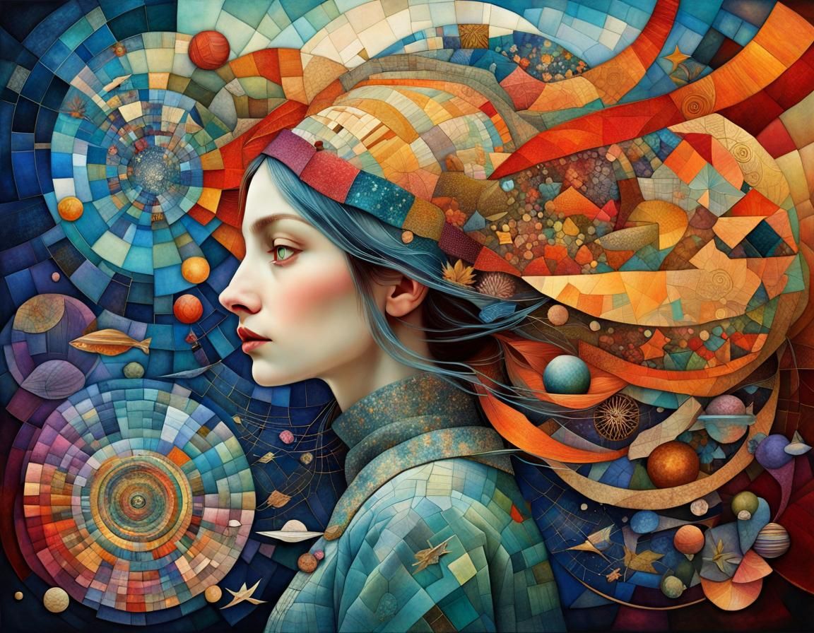 Surreal Mind Labyrinth: A Patchwork Fantasy Portrait