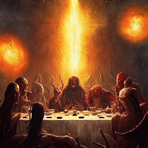 Demonic Clowns at Last Supper in Hell