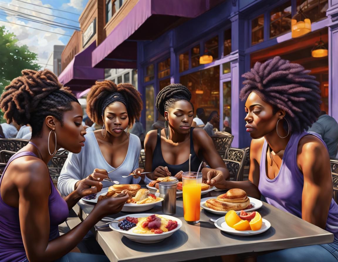 African American Friends Enjoying Breakfast in Atlanta