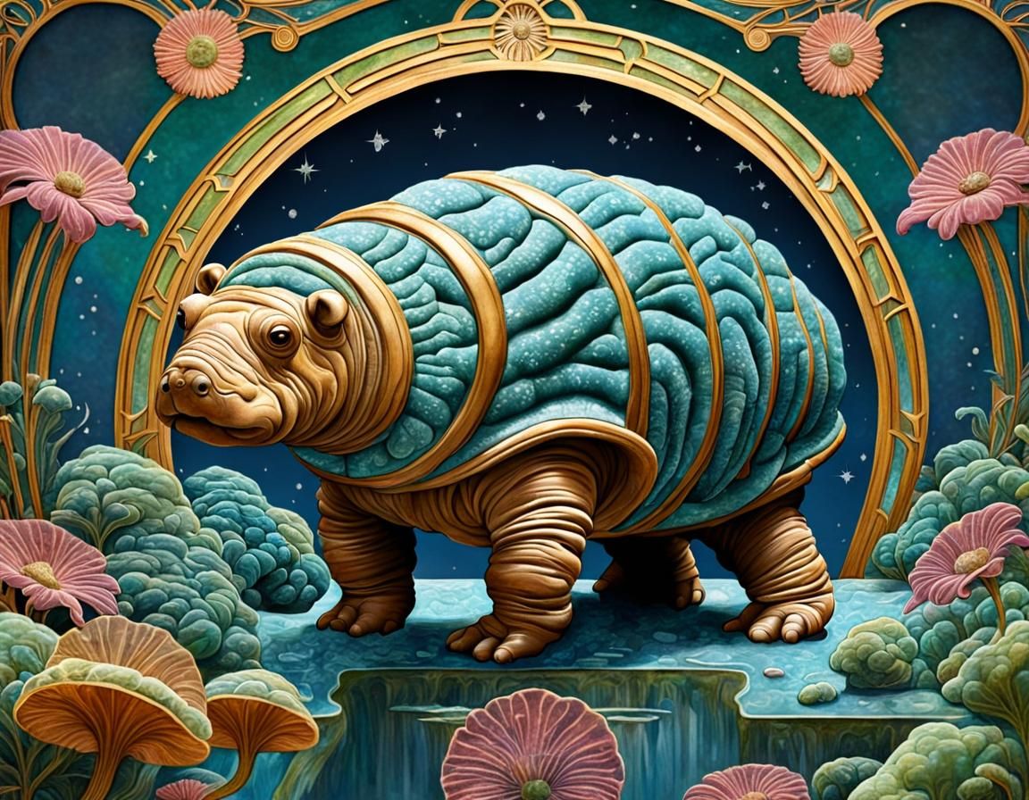 Art Deco Tardigrade in Art Nouveau Style