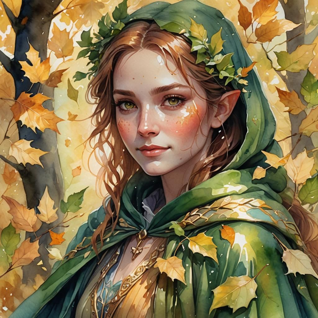 Fae-Girl Portrait with Opalescent Wings as Watercolor