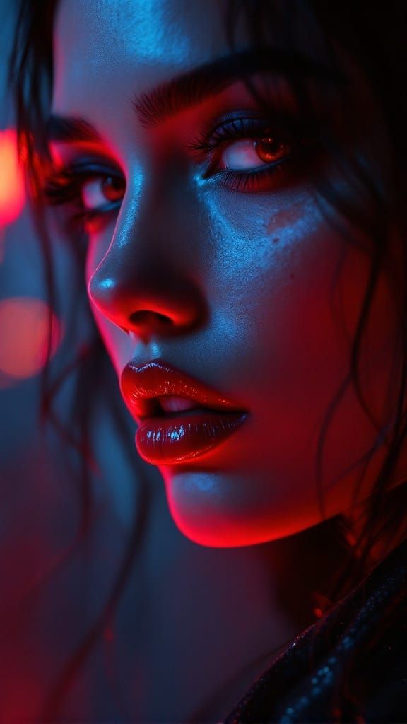 Cyberpunk Noir Goddess in Electric Red Neon