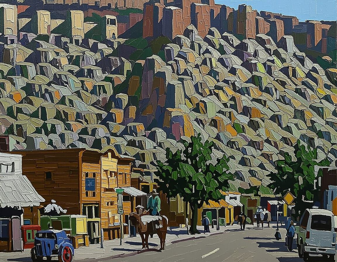 Vibrant Western Town in Impasto Impressionist Style