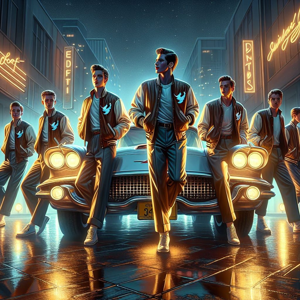 Retro Movie Scene: T-Birds Dancing in Airbrush Style