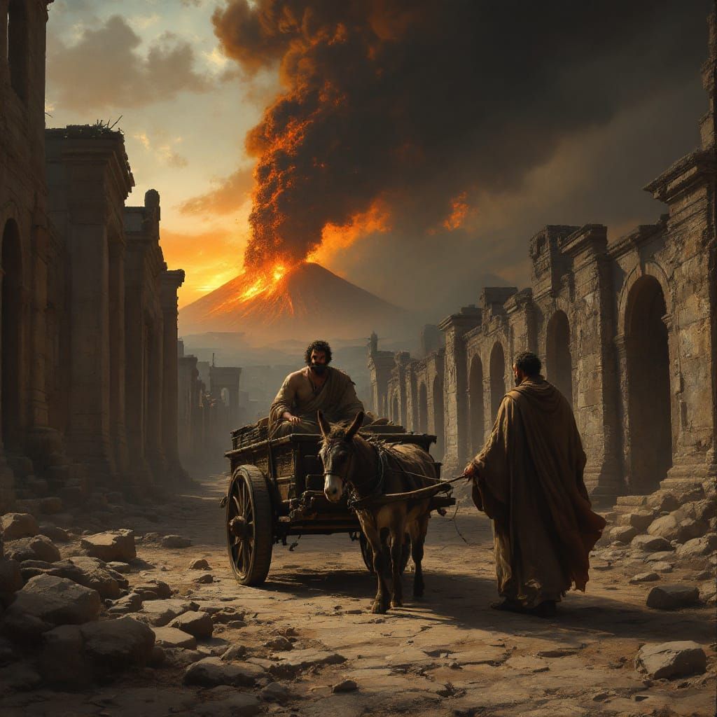 Pompeii Donkey Cart Under Volcano's Shadow