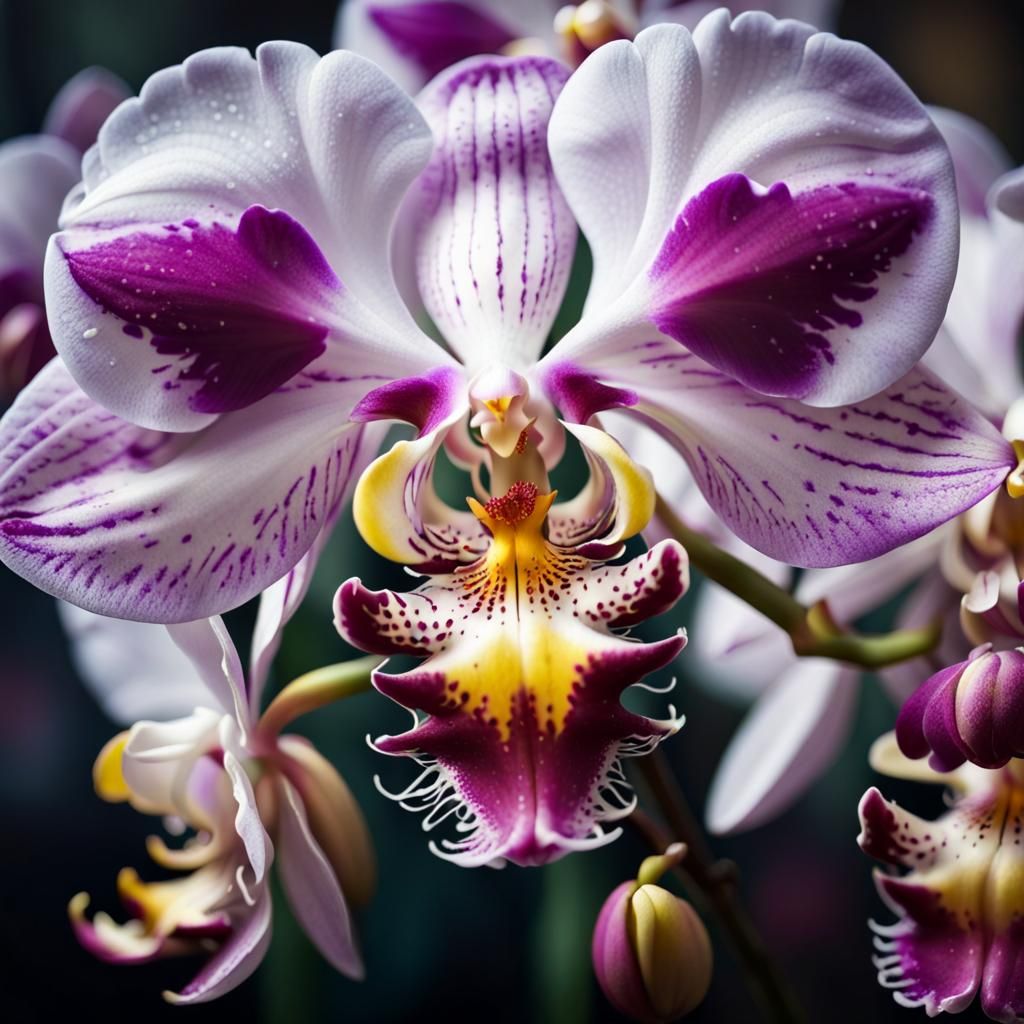 Orchid Blossom Macro in Botanical Art Style