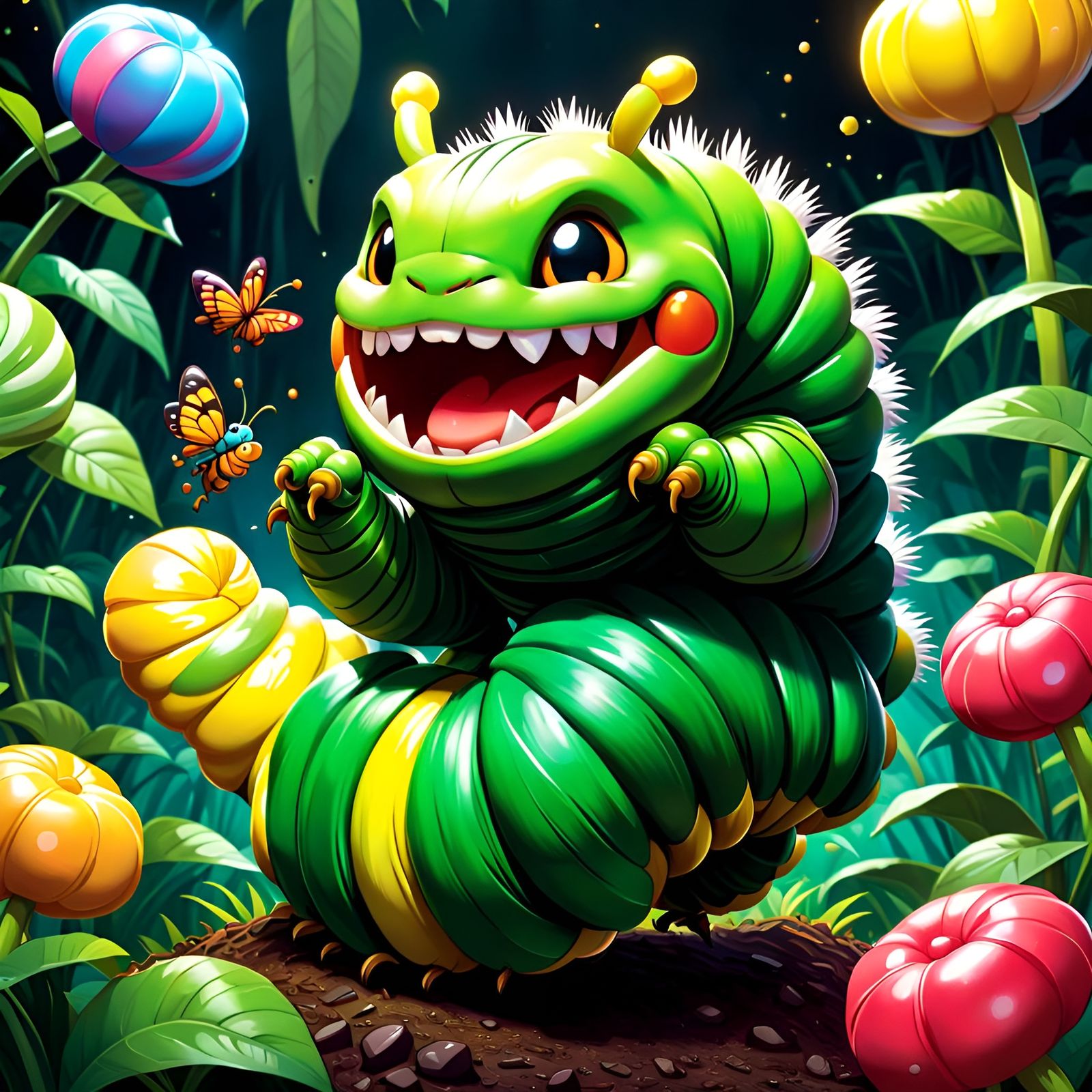 Cute Chibi Caterpillar Kung Fu Fighting