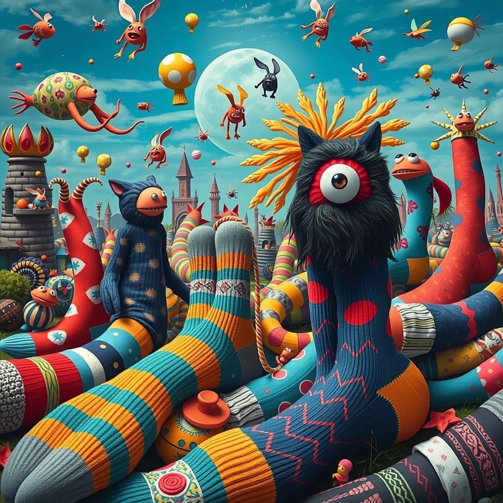 Whimsical World of Colorful Socks in Dreamlike Style