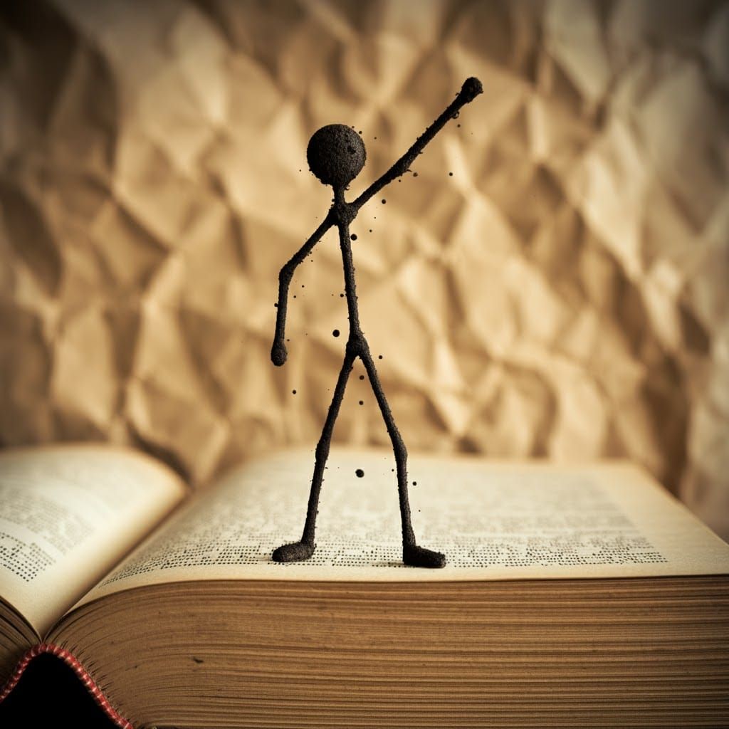 Smudged Stick Figure Stands on Book Page