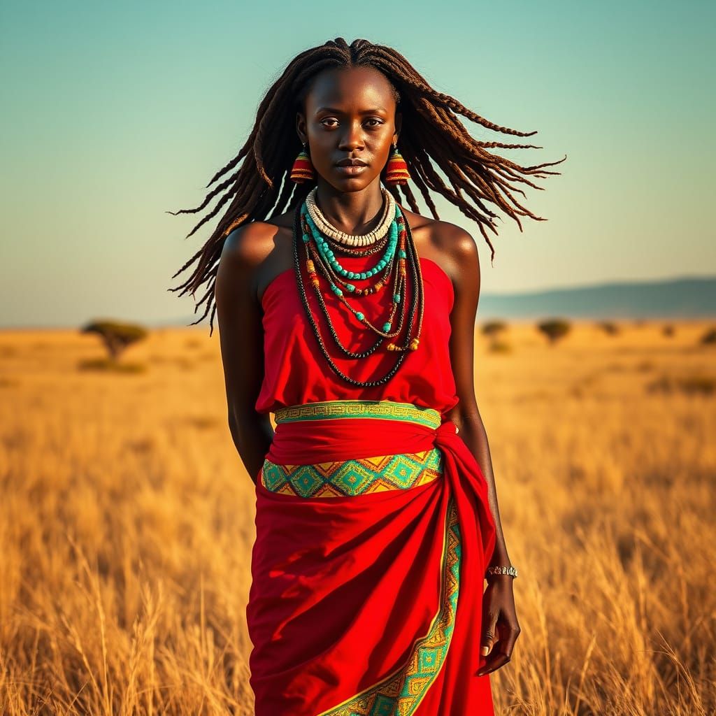 Regal Xhosa Woman in Traditional Dress Against South African...